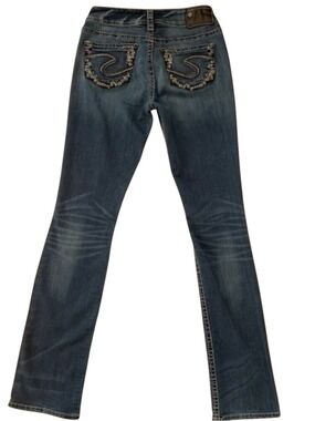 Silver Jeans Womens Suki mid rise baby Bootcut Jeans Size 26 Blue stretchy Denim